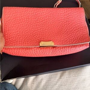 Burberry Coral Pebbled Leather Crossbody with Gold Accent